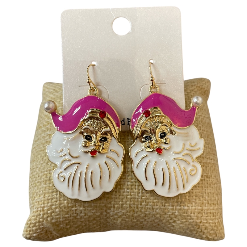 CE11830P PINK HAT SANTA EARRINGS