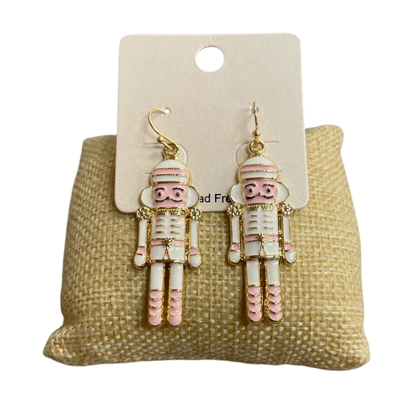 CE11833 PINK AND WHITE NUTCRACKER EARRINGS