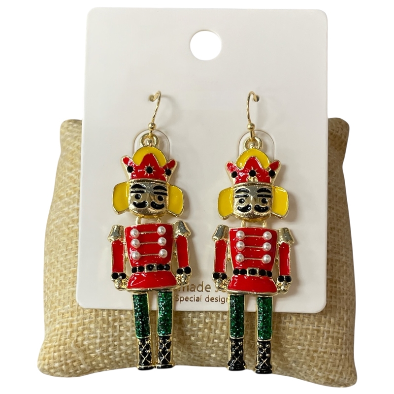 CE11837 RED GREEN NUTCRACKER EARRINGS