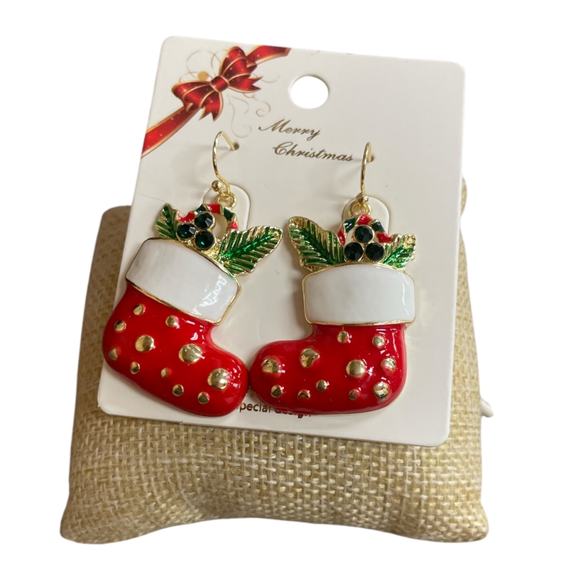 CE11839 RED STOCKING EARRINGS