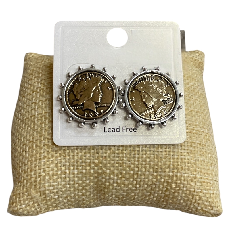CE11934 LIBERTY COIN STUD EARRINGS