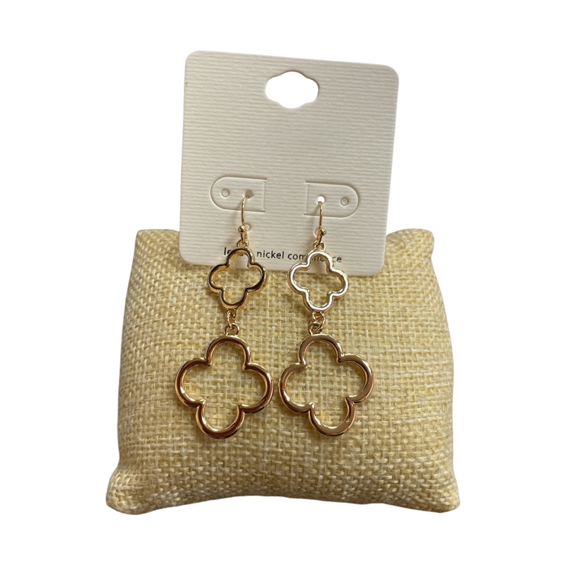 CE1496 TWO CLOVER DANGLE EARRINGS