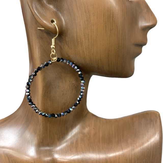 CE3133-1 CRYSTAL  BEADED HOOP EARRINGS