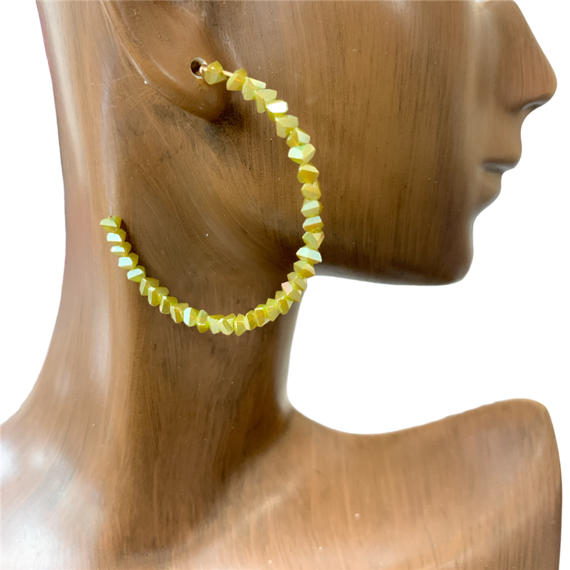 CE3164 SEED BEAD CRYSTAL  OPEN SMALL HOOP EARRINGS