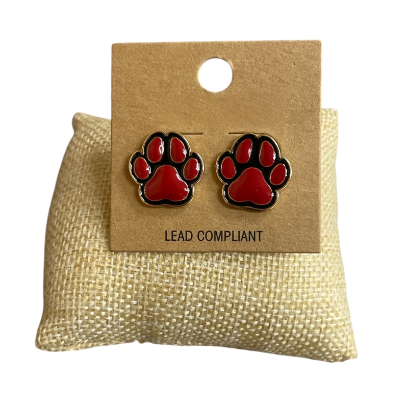 CE3213  RED BLACK PAW  STUD  EARRINGS