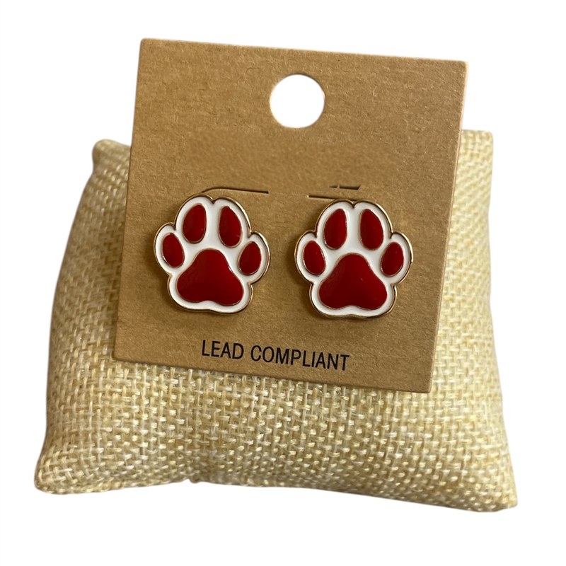 CE3213B  BURGUNDY WHITE  PAW STUD EARRINGS