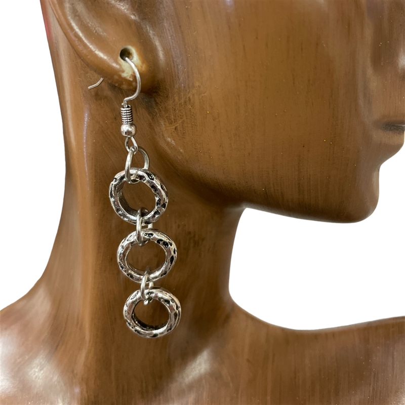 CE3965  HAMMERED SILVER SMALL CIRCLE EARRING