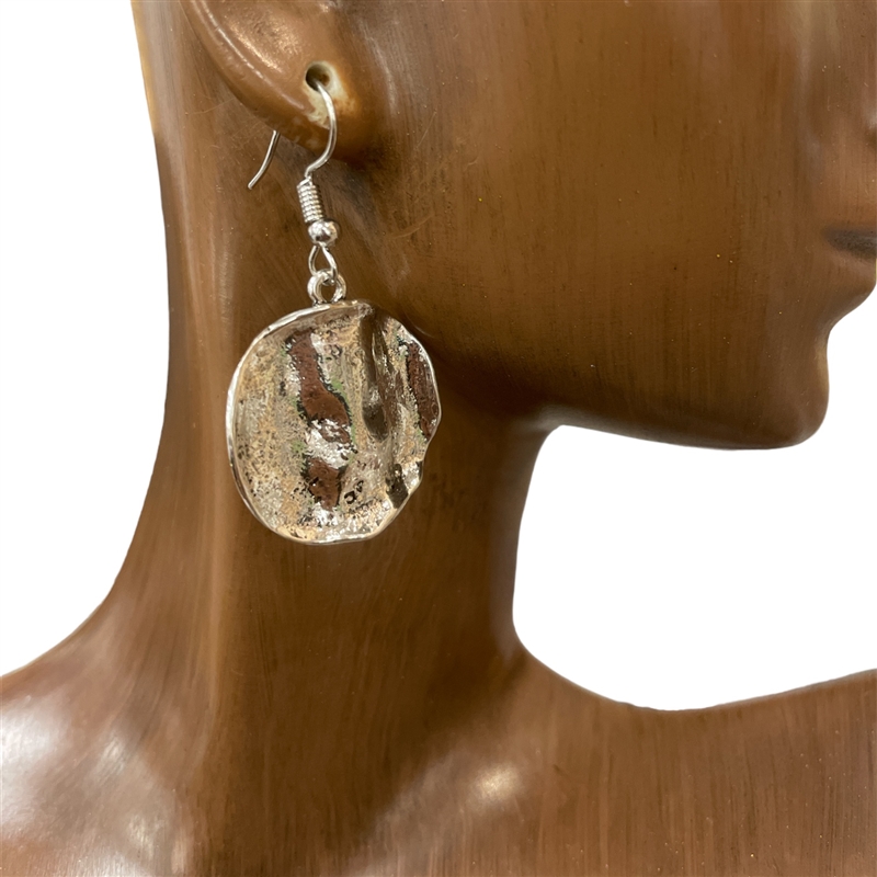 CE4216 HAMMERED SILVER CIRCLE EARRINGS