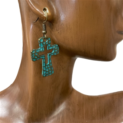 CE4352-1 ANTIQUE/HAMMERED CROSS EARRINGS