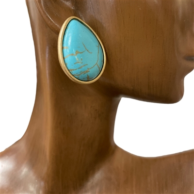 CE7555 TURQUOISE TEARDROP STONE STUD EARRINGS