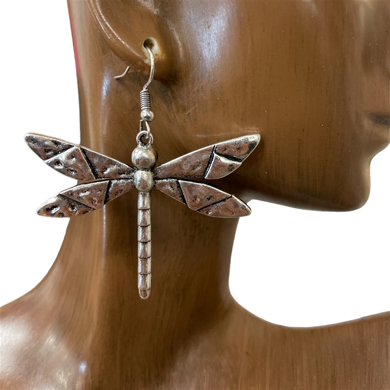 CE7883 ANTIQUE SILVER DRAGONFLY EARRINGS
