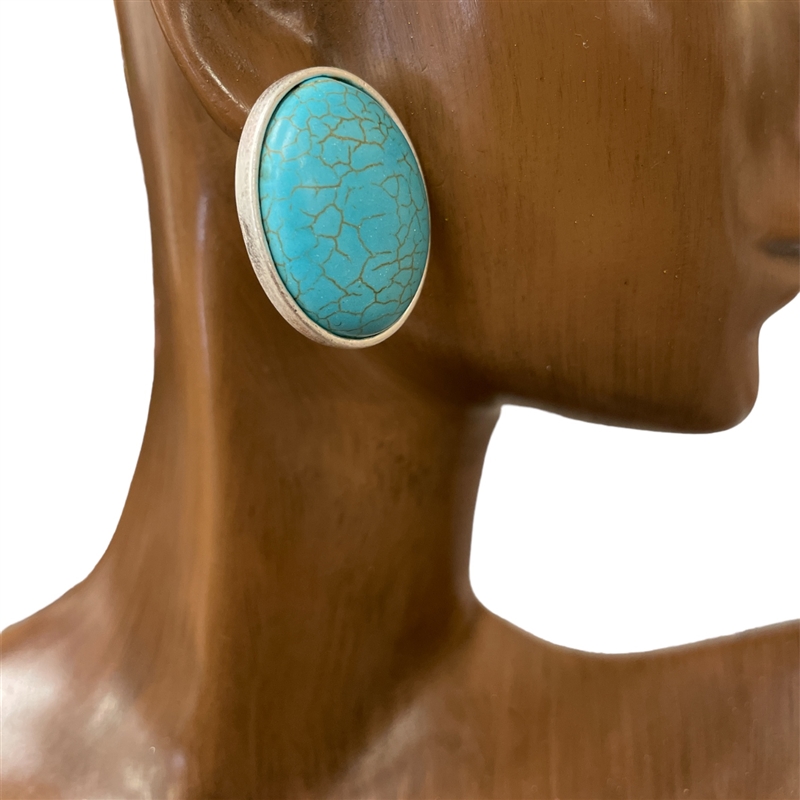 CE7886 TURQUOISE OVAL STONE STUD EARRINGS