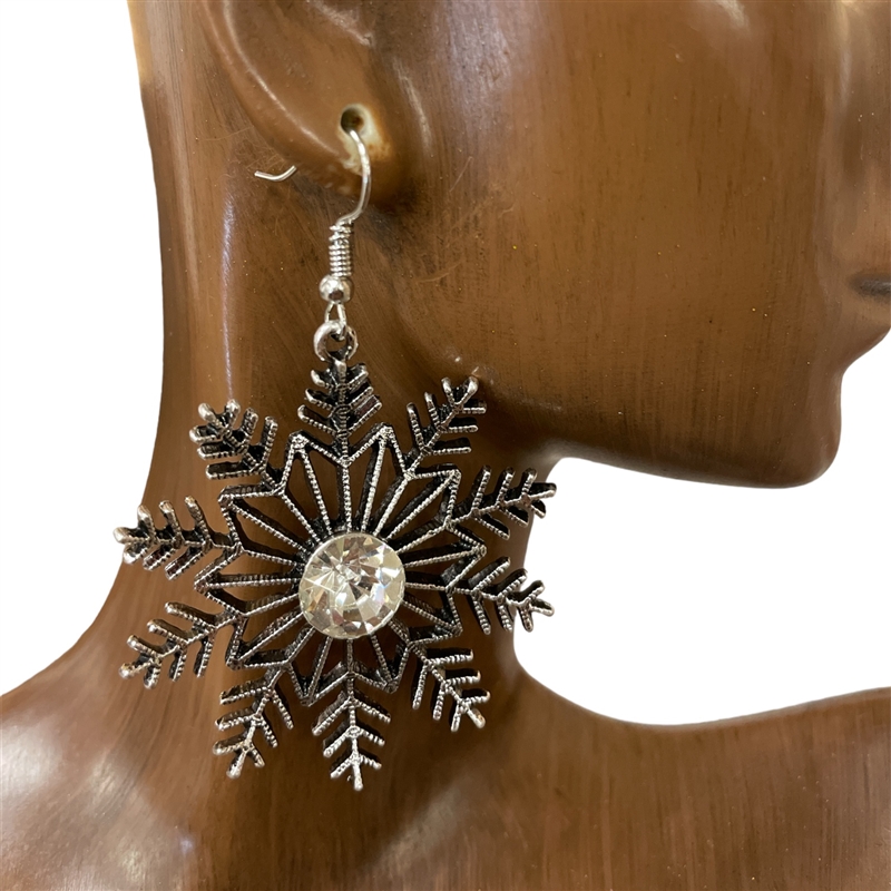 CE7916 ANTIQUE SILVER SNOWFLAKE  EARRINGS