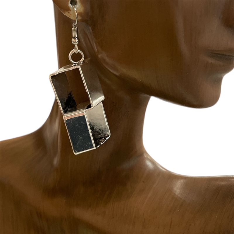 CE8222  SILVER DOUBLE SQUARE EARRINGS