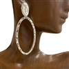 CE8376 SILVER HAMMERED OVAL EARRINGS