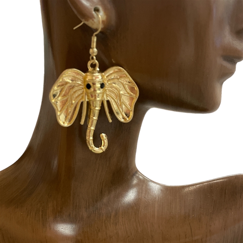 CE8559 GOLD ELEPHANT HEAD EARRINGS
