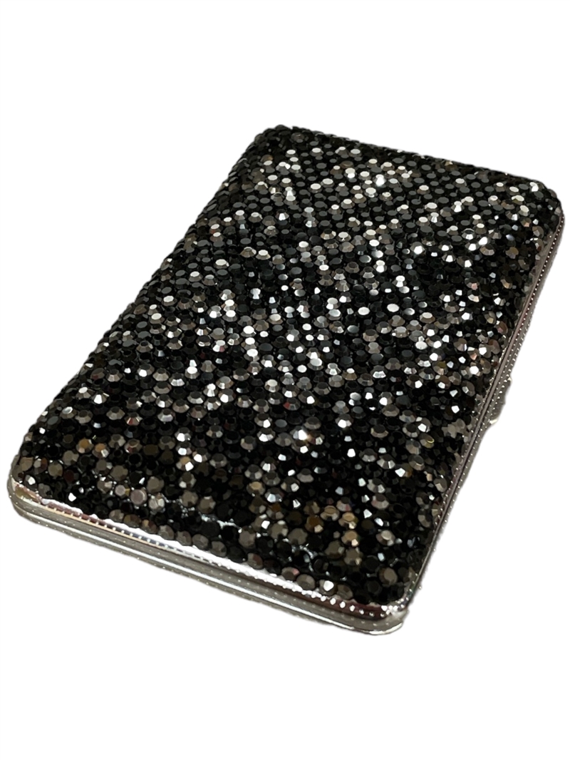 CG90B  BLACK RHINESTONE CIGARETTE CASE