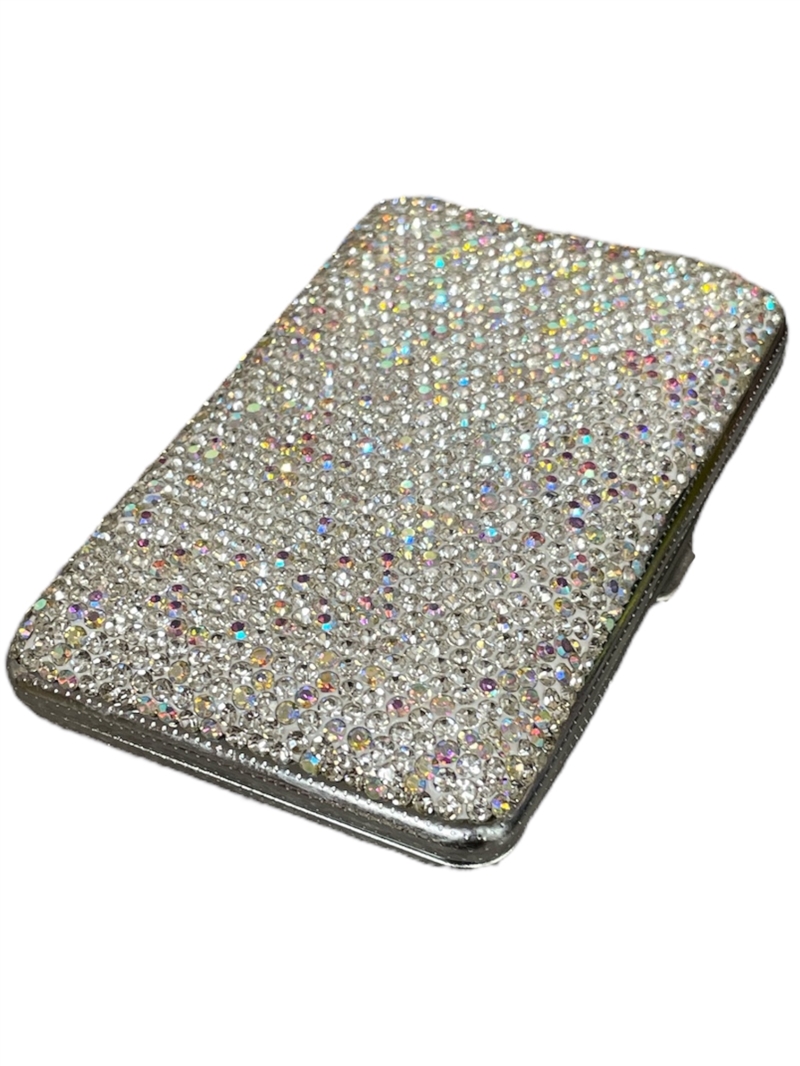 CG90S  SILVER RHINESTONE CIGARETTE CASE