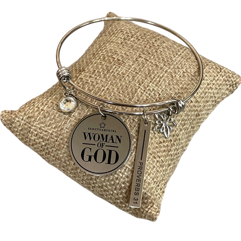 CH045 ''WOMAN OF GOD'' STAINLESS  STEEL CHARMS BRACELET