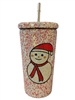 CHR1 SNOWMAN  RHINESTONE PINK SODA CUP