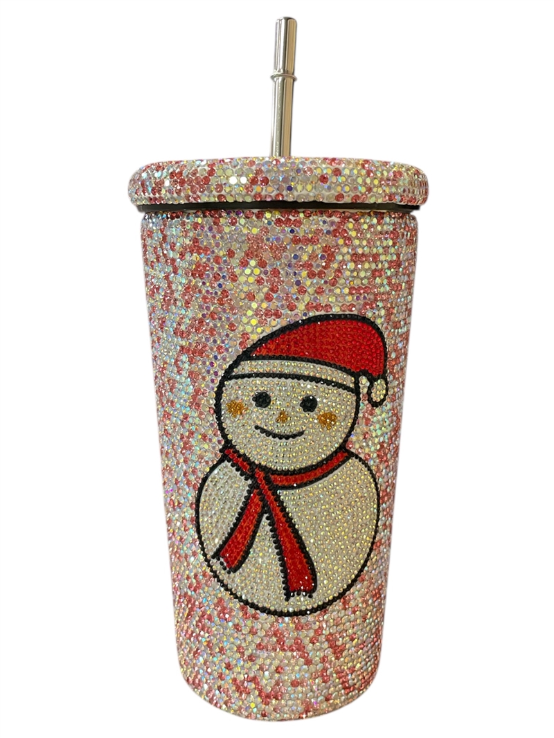 CHR1 SNOWMAN  RHINESTONE PINK SODA CUP