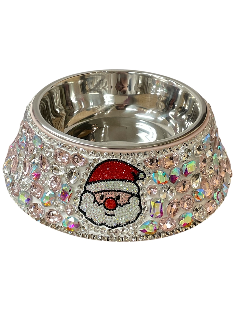 CHR10  SANTA  PINK CRYSTAL STONE DOG BOWL