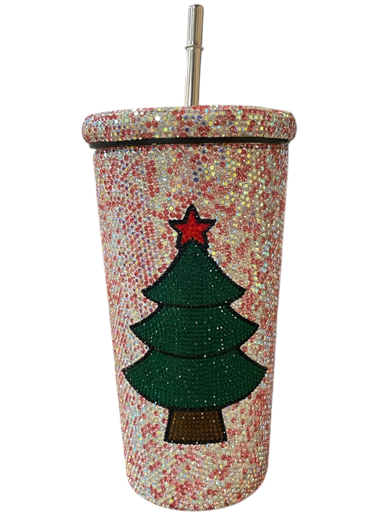 CHR2 TREE RHINESTONE PINK SODA CUP