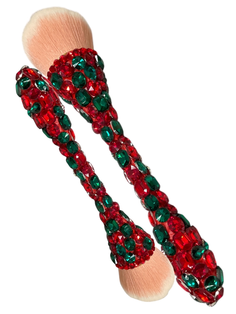 CH39R RED GREEN RHINESTONES MAKEUP BRUSH