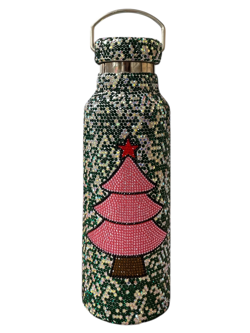 CHR5 PINK TREE RHINESTONE GREEN  GYM BOTTLE