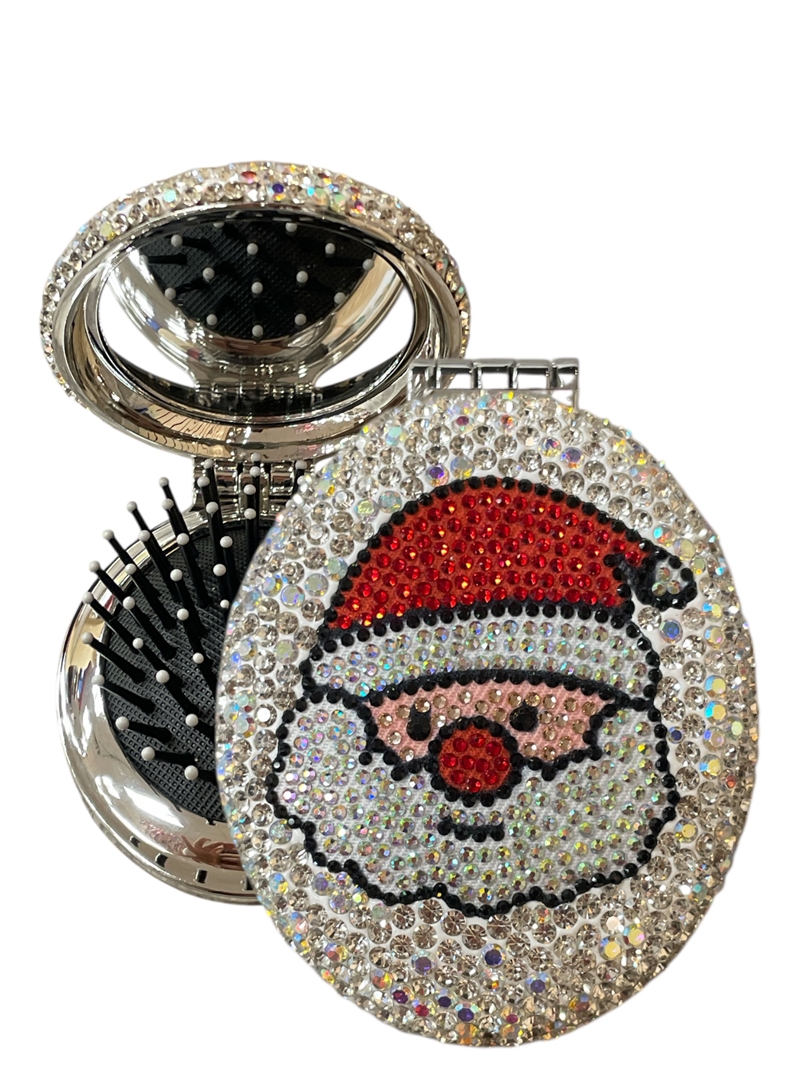 CHR53 SANTA HAIR BRUSH WITH MIRROR