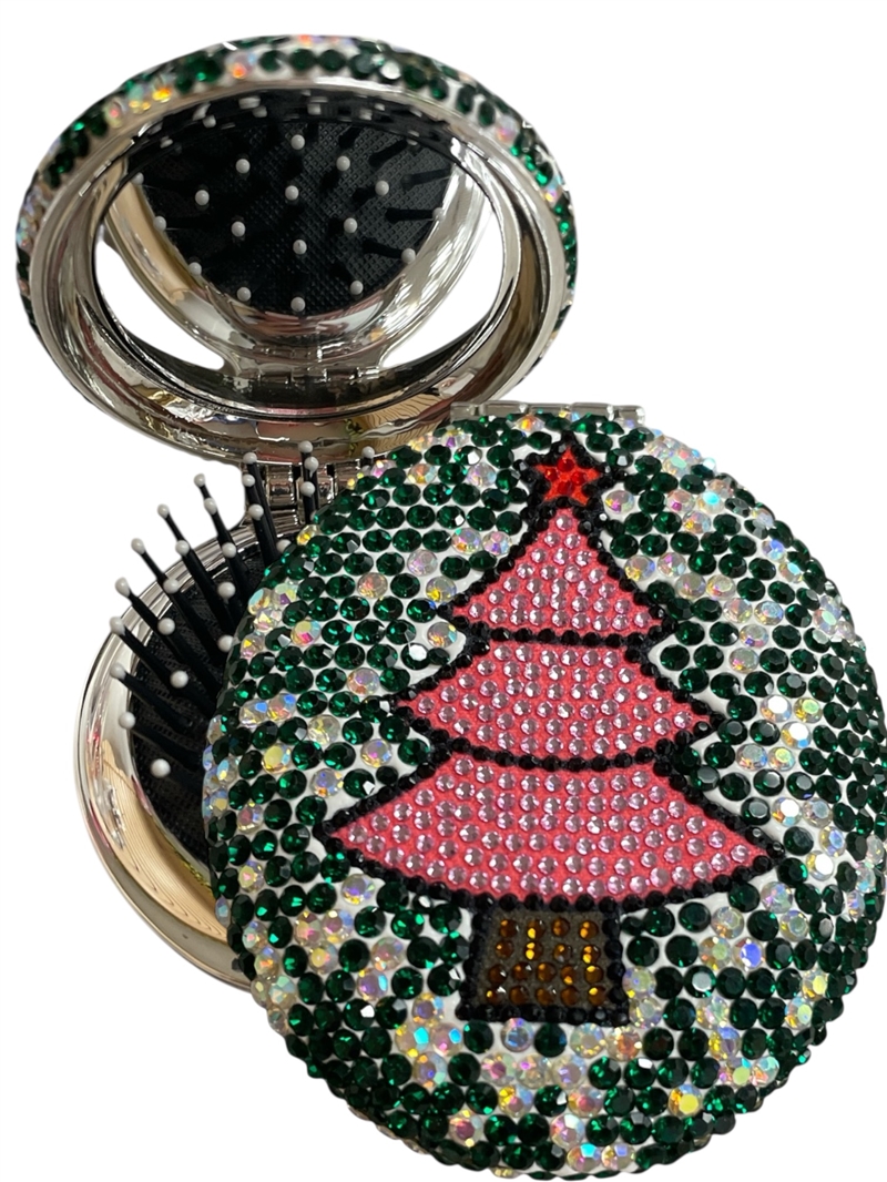 CHR54  PINK TREE  HAIR BRUSH WITH MIRROR