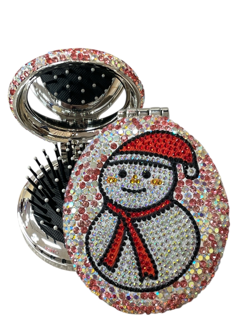 CHR55   SNOWMAN  HAIR BRUSH WITH MIRROR