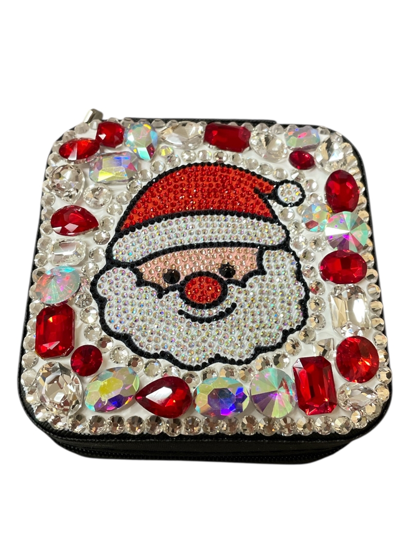 CHR8  SANTA RED & AB STONE JEWELRY BOX