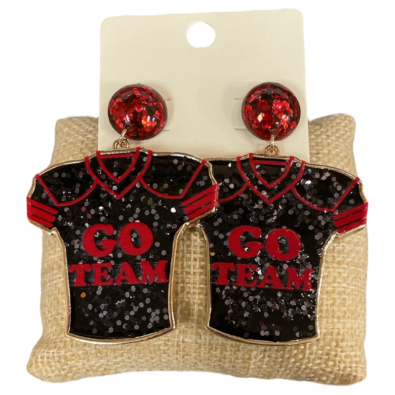 CIE2250B FOOTBALL BLACK RED EARRINGS