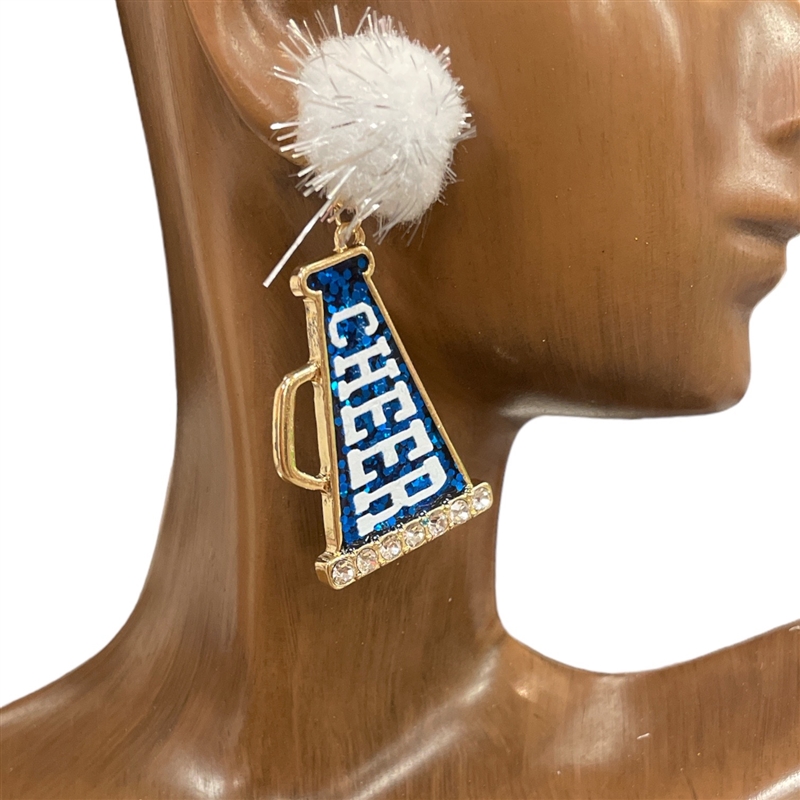 CIE2252BW  BLUE/WHITE CHEER&POMPOM EARRINGS
