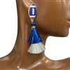 CIE2253BL  FOOTBALL BLUE/WHITE EARRINGS