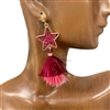 CIE2355 DARK FUCHSIA STAR & TINSEL TASSEL EARRINGS