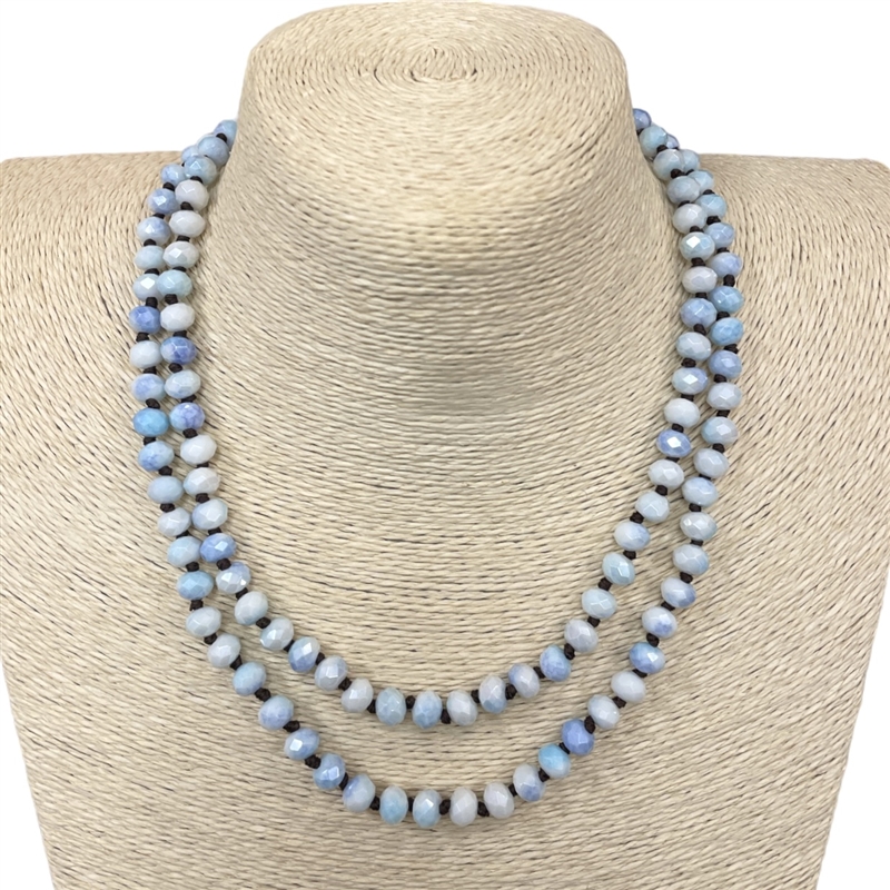 CN368BE 36" 8MM BABY BLUE MULTI CRYSTAL NECKLACE