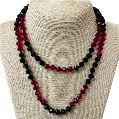 CN368BKR 36'' 8MM RED & BLACK CRYSTAL NECKLACE