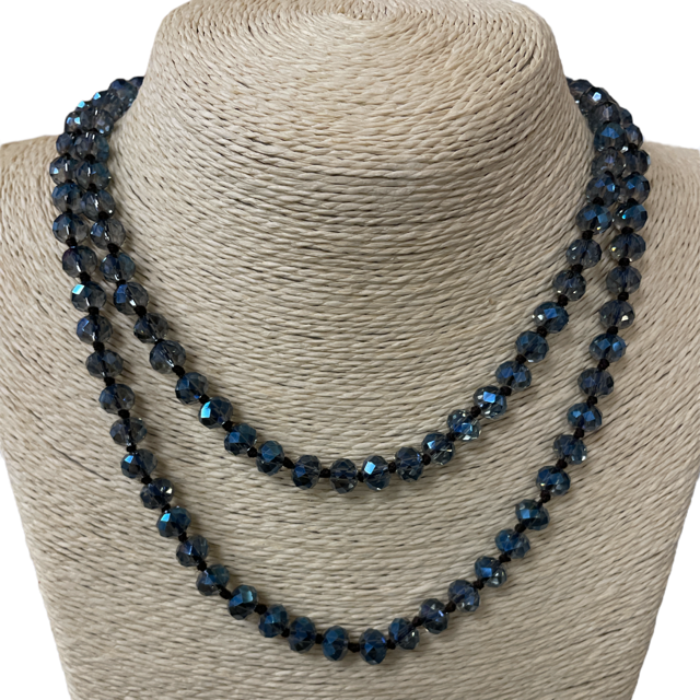 CN368CNY 36'' 8MM CLEAR  NAVY CRYSTAL NECKLACE