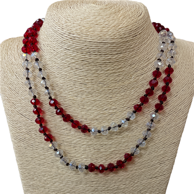 CN368CRC 36'' 8MM CLEAR & CLEAR RED CRYSTAL NECKLACE