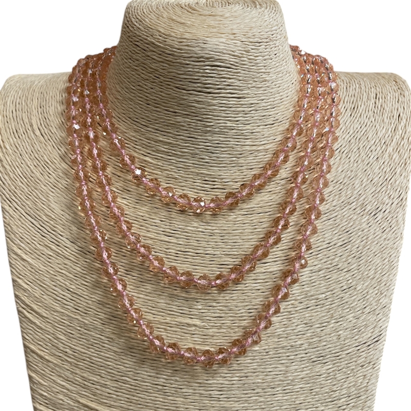 CN368CRP  36'' 8MM CLEAR LIGHT PINK CRYSTAL NECKLACE