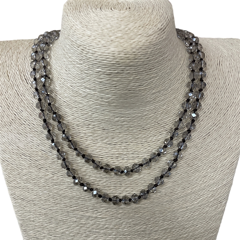 CN368CSK  36'' 8MM CLEAR SMOKE CRYSTAL NECKLACE