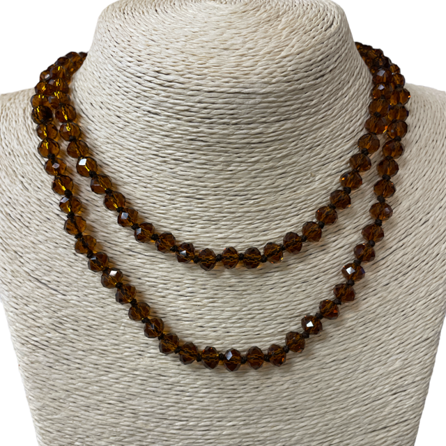 CN368DKB 36'' 8MM DARK BROWN CRYSTAL NECKLACE