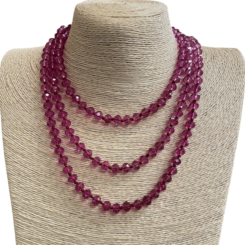 CN368DP  36'' 8MM DARK CLEAR PINK CRYSTAL NECKLACE