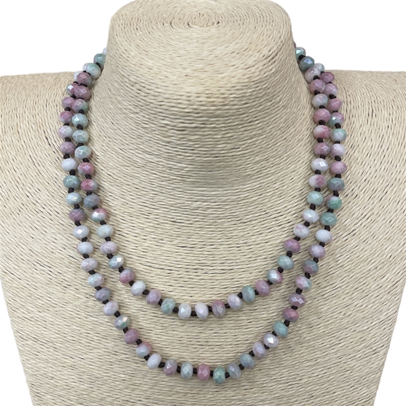 CN368GM  36" 8MM GREEN & PURPLE MIX CRYSTAL NECKLACE