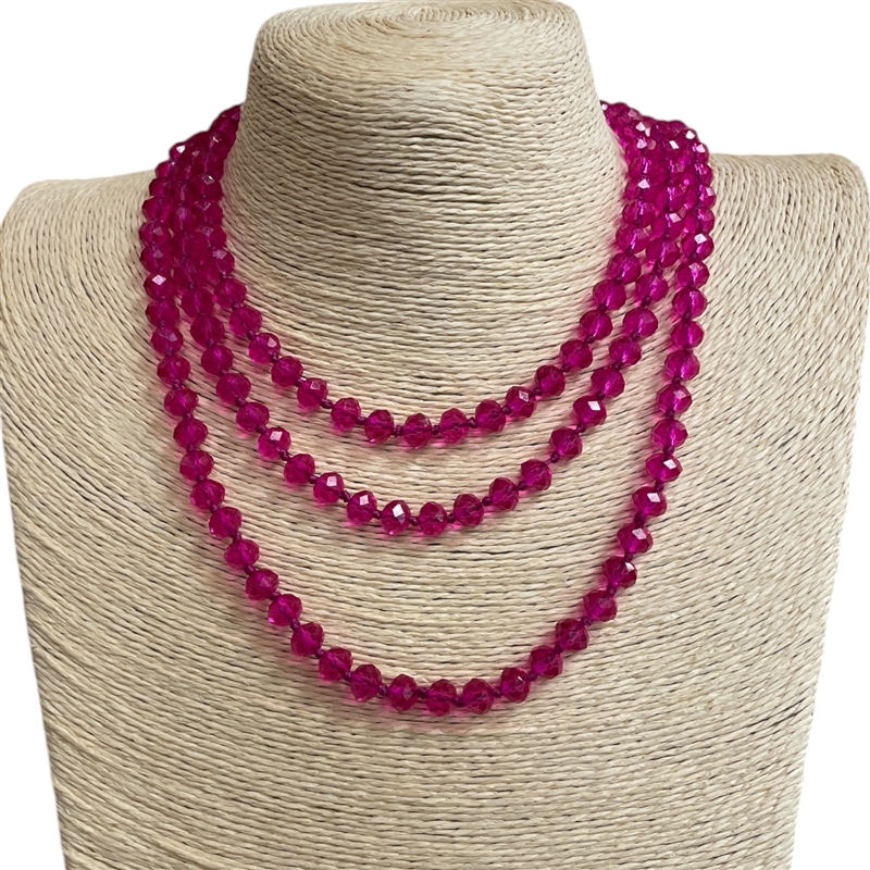 CN368HP  36'' 8MM CLEAR HOT PINK  CRYSTAL NECKLACE