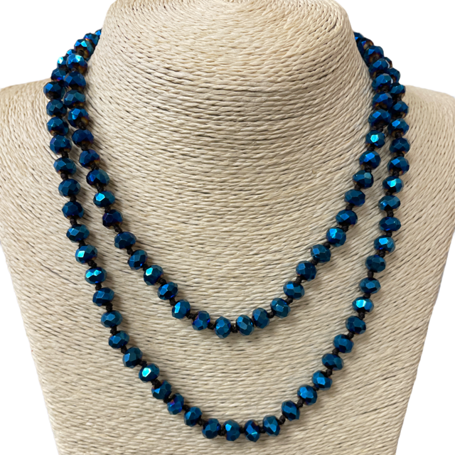 CN368MLC 36'' METALLIC BLUE CRYSTAL NECKLACE