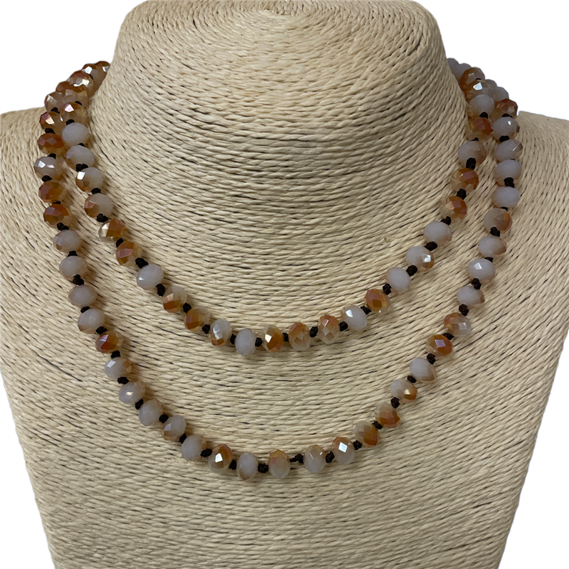 CN368BO 36" 8MM BEIGE ORANGE CRYSTAL NECKLACE