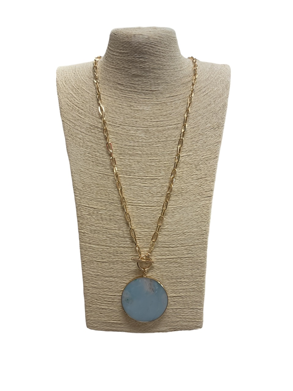 CN4217 LONG CHAIN CIRCLE NATURAL STONE NECKLACE